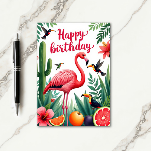 Pink Bird Tropical Birthday Card
