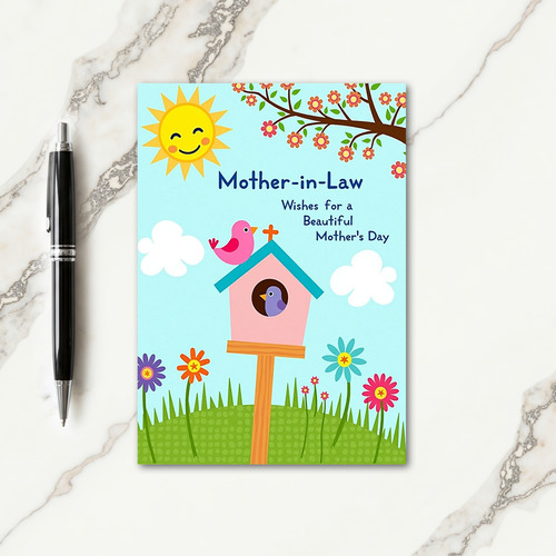 Pink Birdhouse Mothers Card