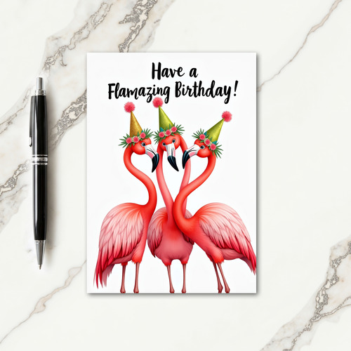 Pink Birds Party Hat Card