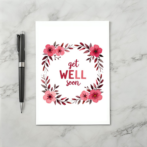 Pink Blooms Watercolor GET WELL SOON Card