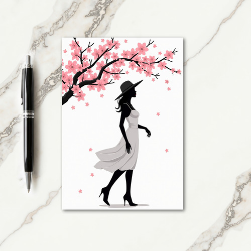 Pink Blossom Woman Art Card