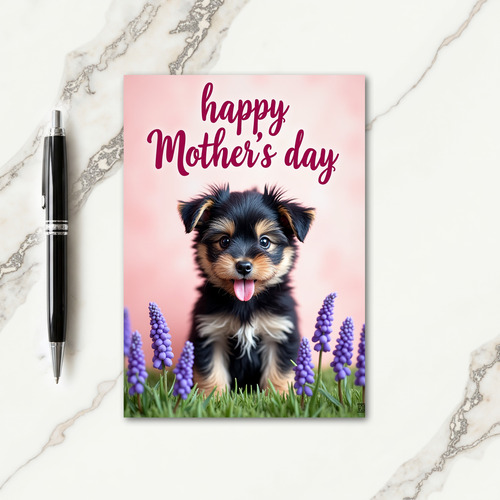 Pink Blossoms Puppy Love Card