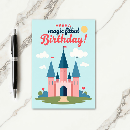 Pink Blue Castle Birthday Card