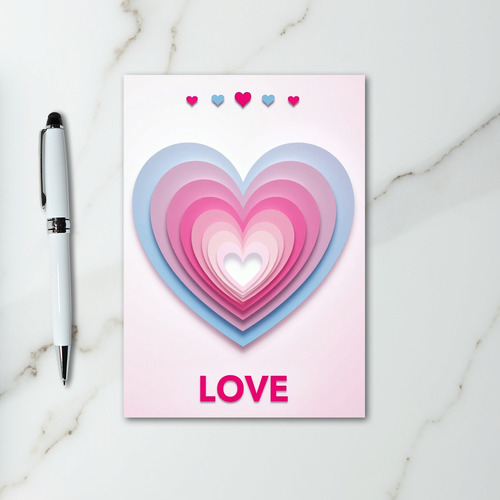 Pink Blue Layered Heart Love Card