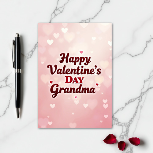 Pink Bokeh Hearts Valentine Grandma Card