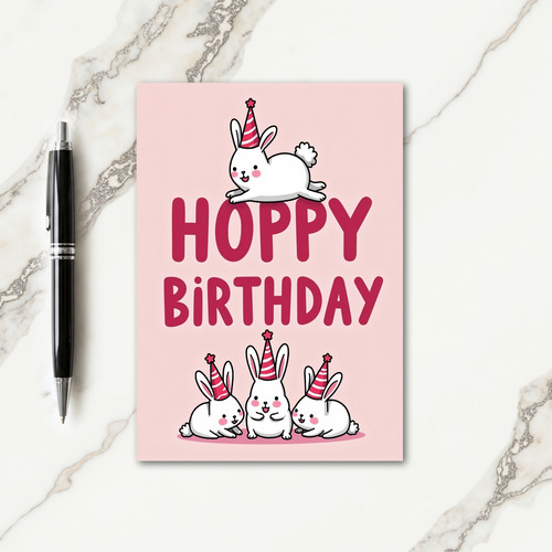 Pink Bunny Birthday Card