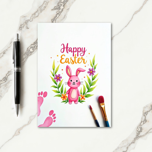 Pink Bunny Floral Easter Card