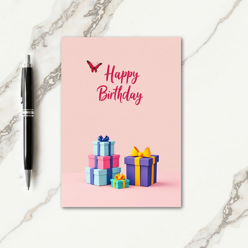 Pink Butterfly Birthday Card