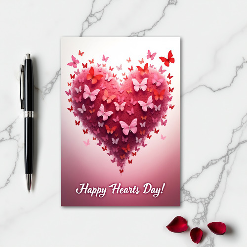 Pink Butterfly Love Heart Card