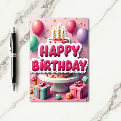 Pink Cake Birthday Card