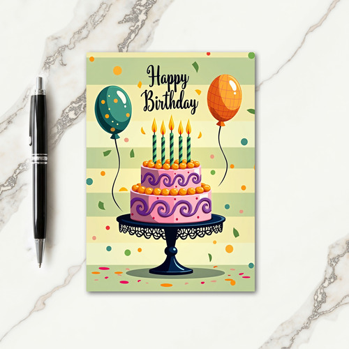 Pink Cake Birthday Scene Card