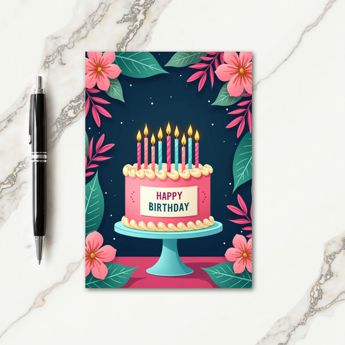 Pink Cake Blossom Birthday Card