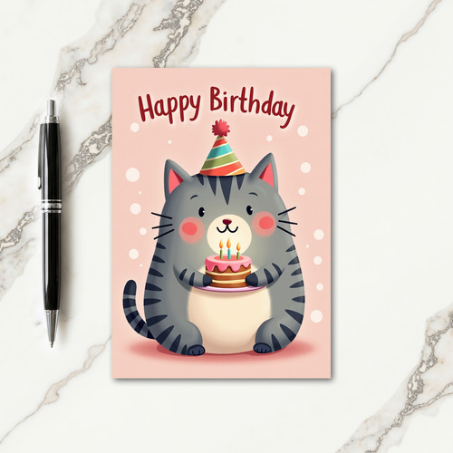 Pink Cat Birthday Card