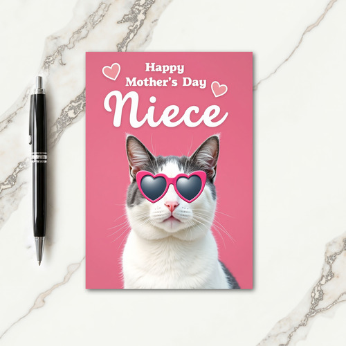 Pink Cat Mothers Day Niece Card