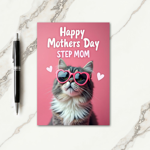 Pink Cat Step Mom Mothers Day Card
