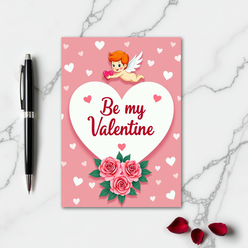 Pink Cupid Heart Pattern Valentine Card