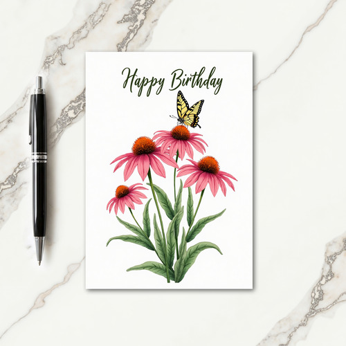 Pink Daisy Butterfly Birthday Card