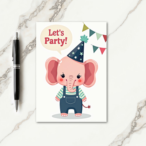 Pink Elephant Party Birthday Card