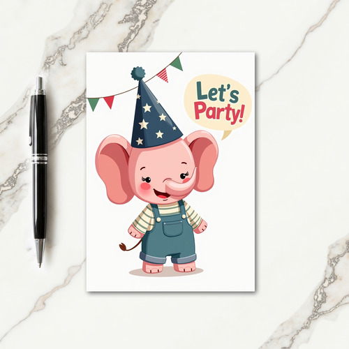 Pink Elephant Party Hat Card