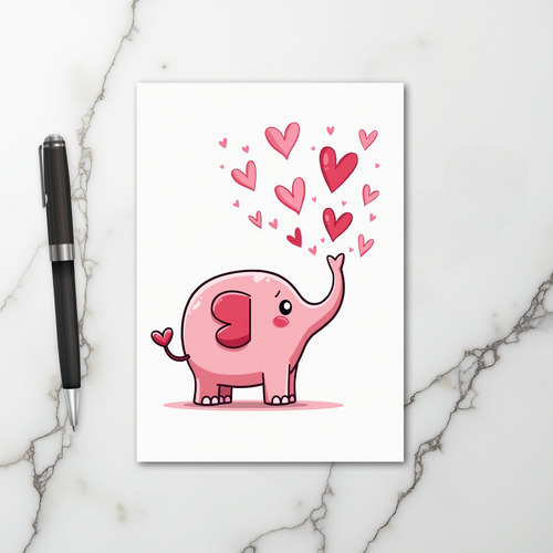 Pink Elephant Valentines Card