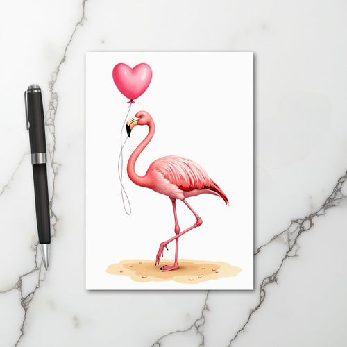 Pink Flamingo Love Heart Card