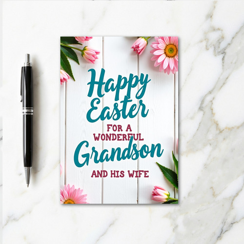 Pink Floral Easter Grandson Card