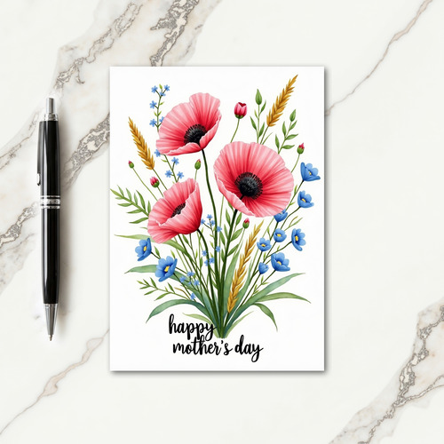 Pink Floral Mothers Day Watercolor Card