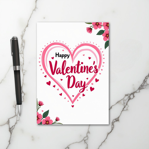Pink Floral Valentine Heart Card