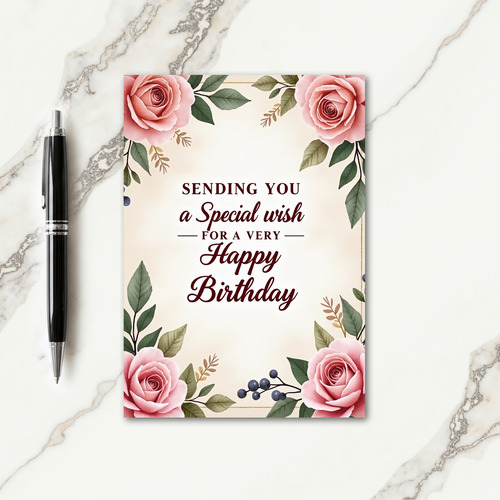 Pink Flower Birthday Greeting Card