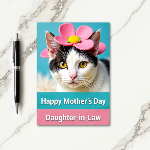Pink Flower Cat Mothers Day Card