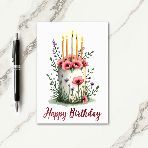 Pink Flowers Candles Birthday Card