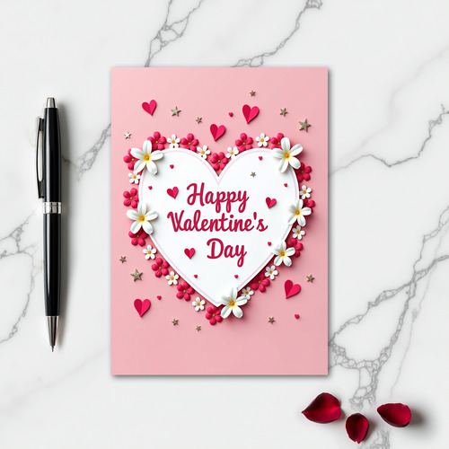 Pink Glitter Valentines Day Heart Card