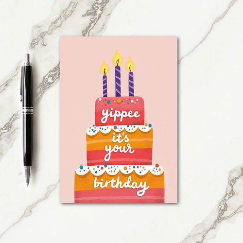 Pink Glow Birthday Cake Card