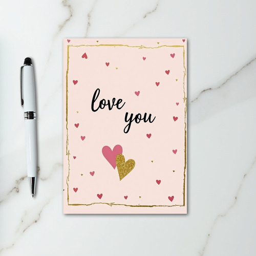 Pink Gold Love You Hearts Card