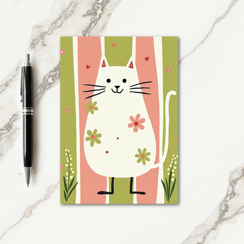 Pink Green Cat Birthday Card