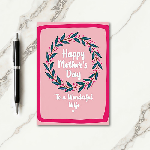 Pink Green Mothers Day Wreath Card