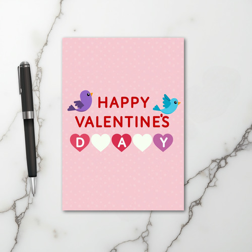 Pink Happy Birds Valentine Day Card