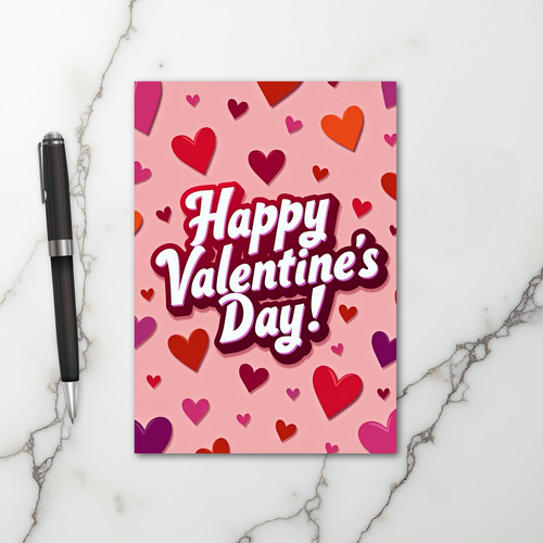 Pink Happy Hearts Valentines Day Card