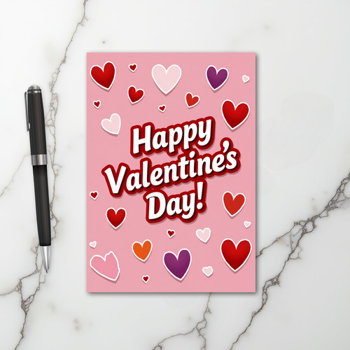Pink Happy Valentines Hearts Card