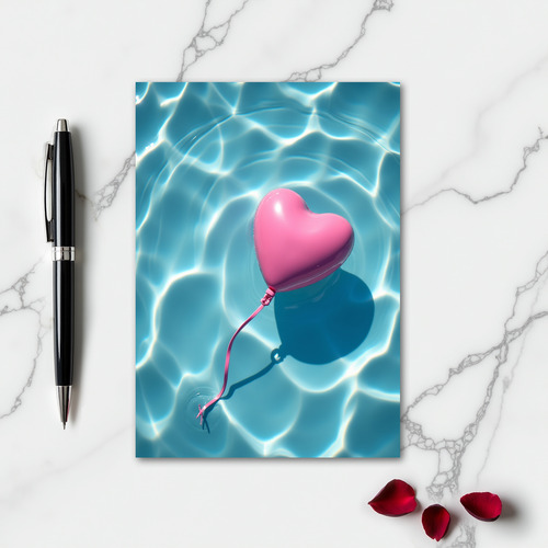 Pink Heart Balloon Summer Card