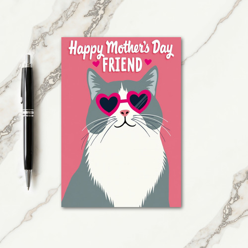 Pink Heart Cat Mothers Day Card