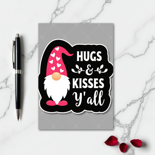 Pink Heart Gnome Hugs Kisses Card
