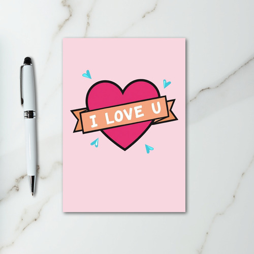Pink Heart I Love U Card