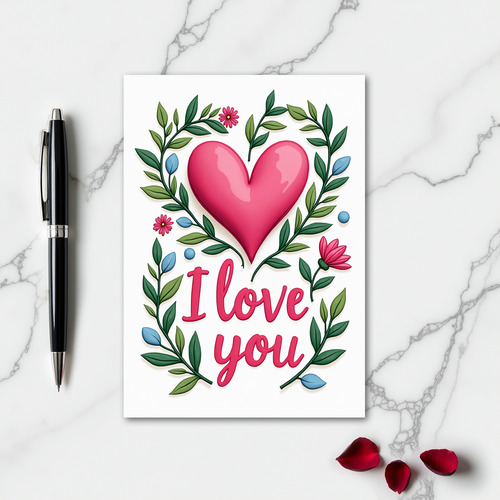 Pink Heart I Love You Art Card