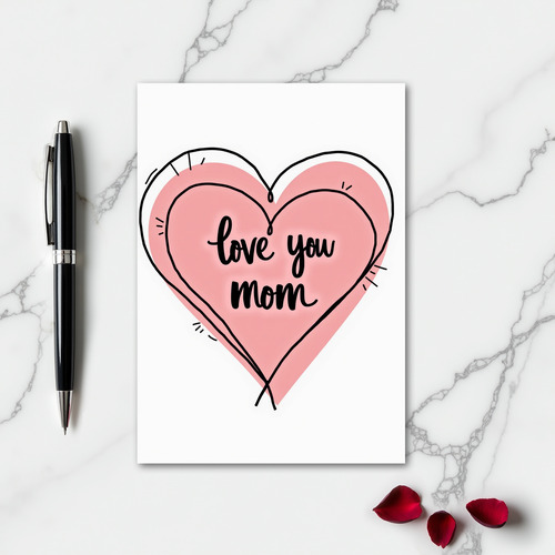 Pink Heart Love You Mom Card