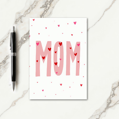 Pink Heart Mom Illustration Card