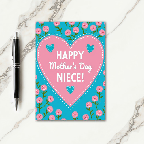 Pink Heart Mothers Day Illustration Card