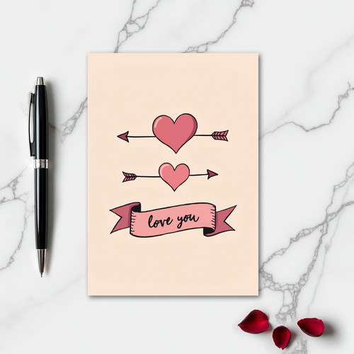 Pink Heart Pattern Love You Card