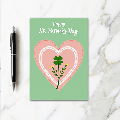 Pink Heart Shamrock Pattern Card