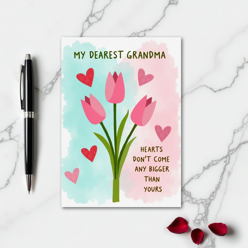 Pink Heart Tulips Grandma Card
